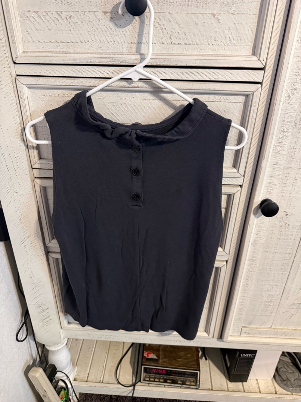 Ann Taylor Black Sleeveless Henley Tank